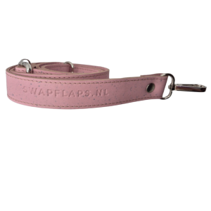 Swapflaps strap lichtroze leer met blauwe verfspatjes "splatter pink"